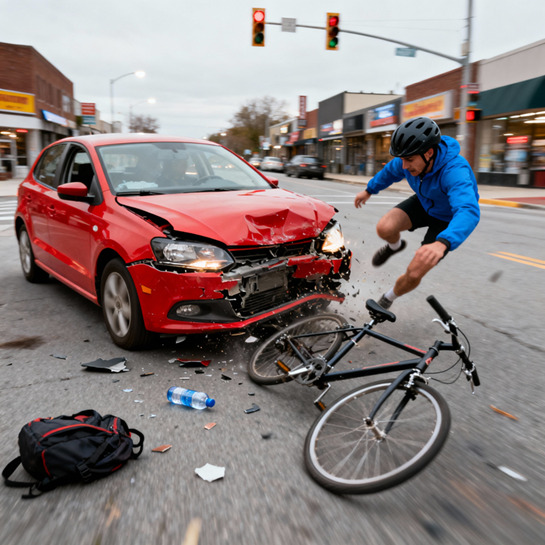 Cyclist colliding with a car