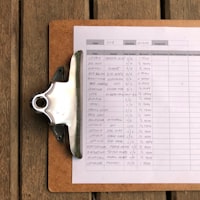 A clipboard holding a data collection sheet